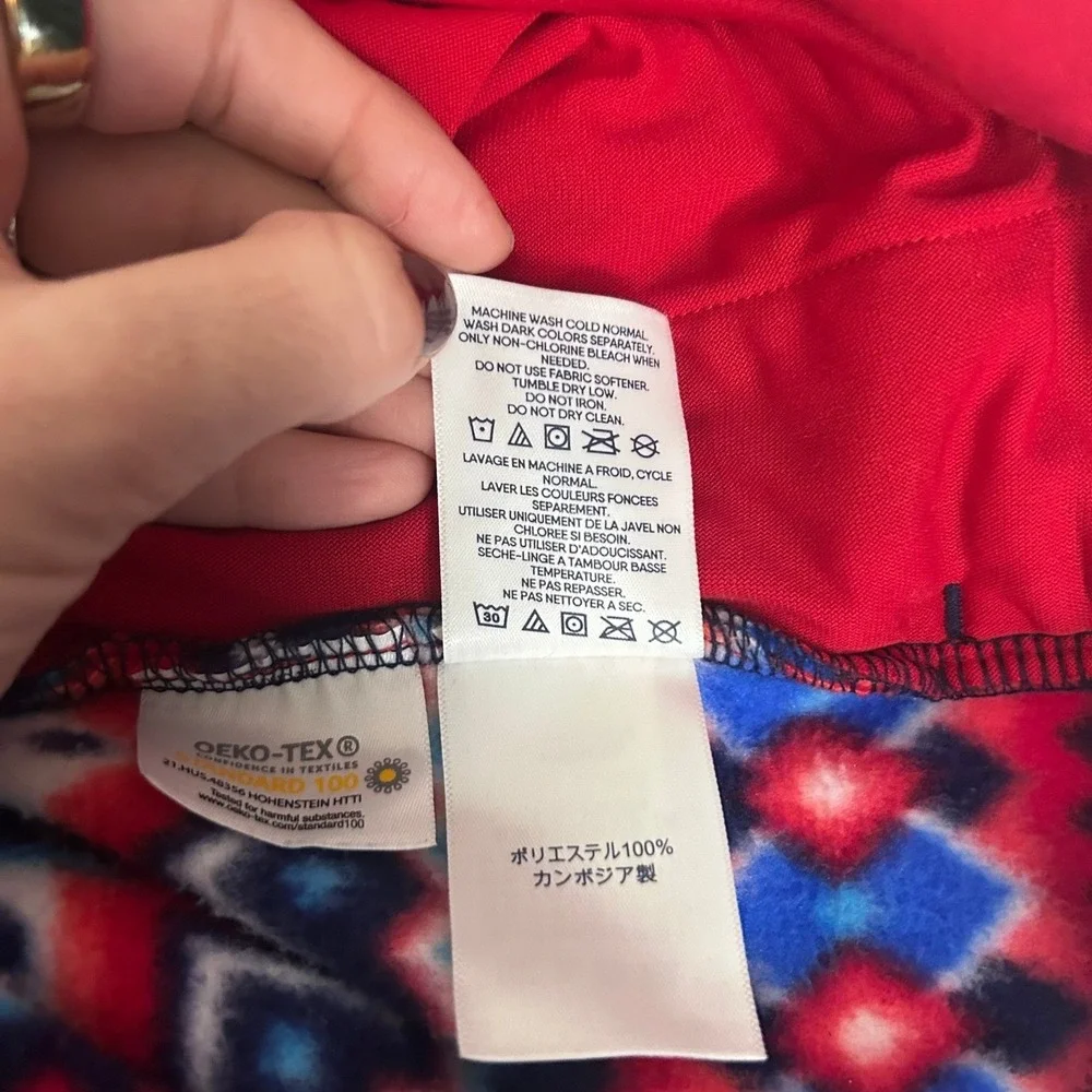 Lands End Fleece Pullover Kids S 6-8 Blue Red Fair‎ Isle Snap Neck Sweatshirt